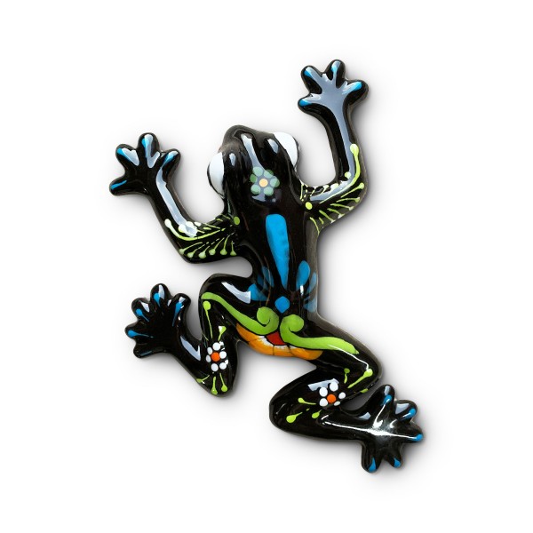 Keramik-Wandschmuck 'Frosch', schwarz, multicolor, L 20 cm, B 5 cm, H 28 cm