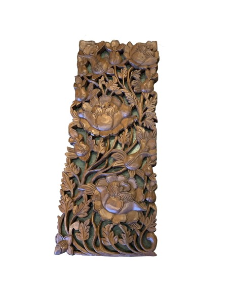 Wandpaneel 'Rosen', links, 'Teakholz', H 90 cm, B 35 cm, T 3 cm