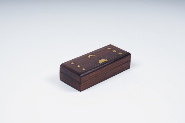Holz-Schatulle mit Messingintarsien S, braun, gold, B 13 cm, L 5,5 cm, H 3,5 cm