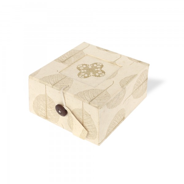 Lokta Box Peepal Vajra, altweiß, T 11 cm, B 11 cm, H 5,5 cm