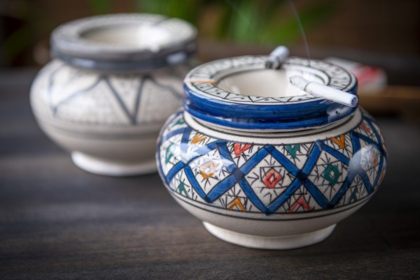 Keramik-Aschenbecher, weiß, multicolor, Ø 12 cm, H 8 cm