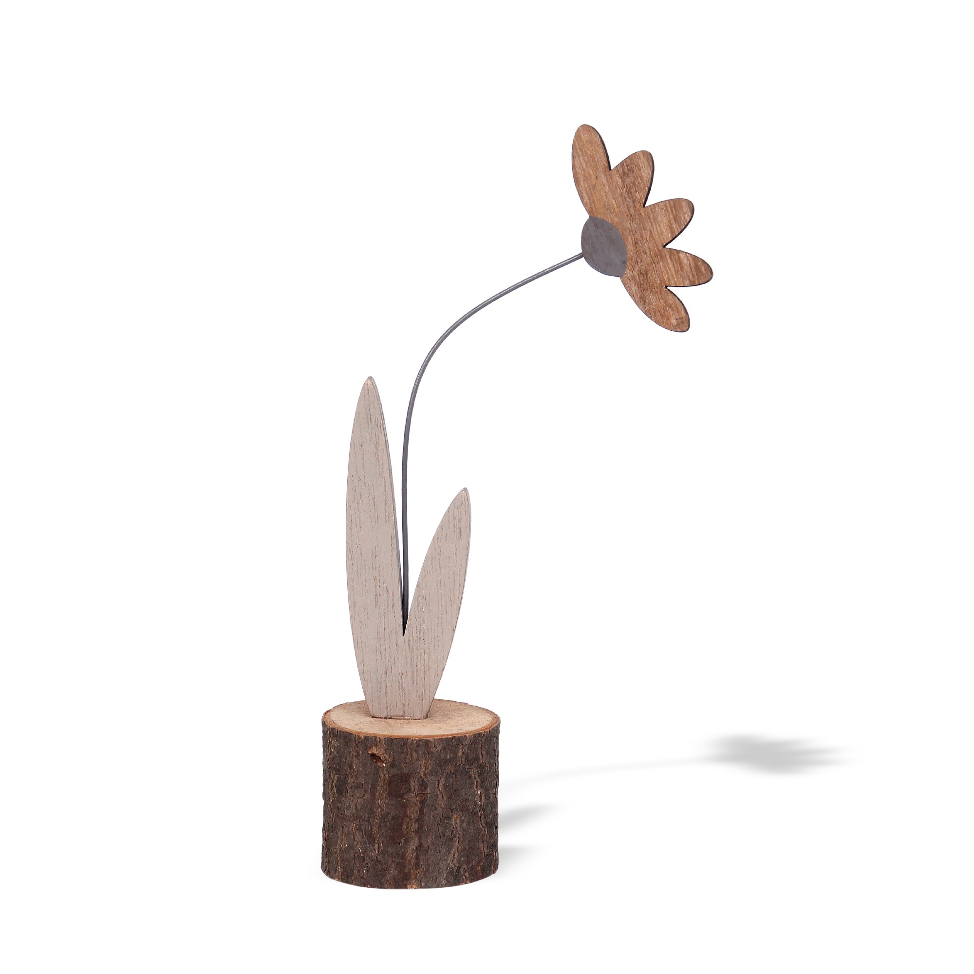 Figur 'Blume' aus Holz, grau, natur, H 19 cm, B 9 cm, L 5,5 cm