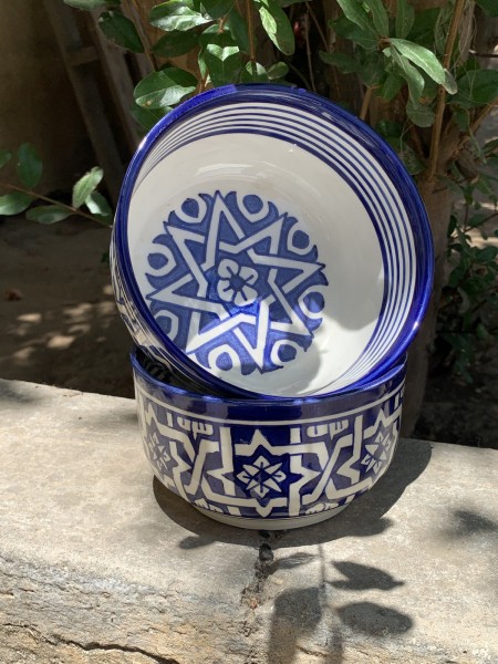 Keramikschale 'Stern', blau-weiß, Ø 14 cm, H 7 cm