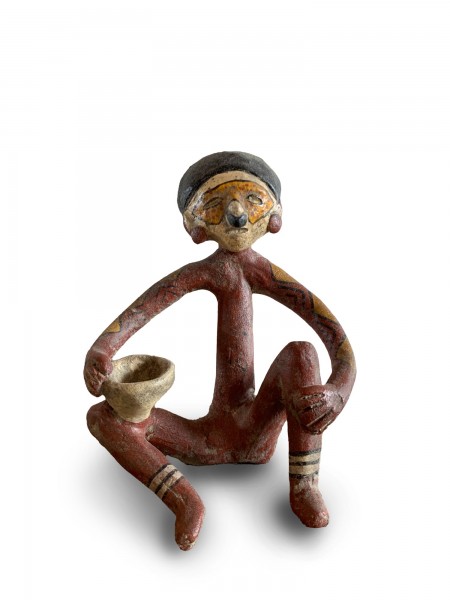 Terrakotta-Figur 'Nayarit 2' sitzend, handbemalt, H 12 cm, B 6 cm, L 4 cm