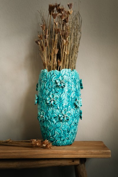 Keramikvase 'Pirolette', blau, Ø 16 cm, H 30 cm