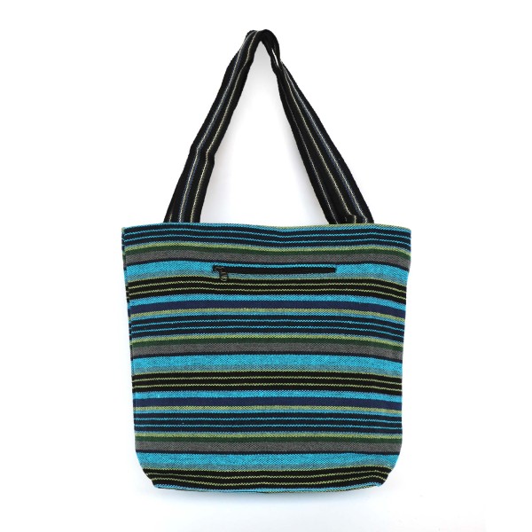 Einkaufstasche aus Baumwolljacquard, blau-ocean gestreift, B 35 cm, H 40 cm, L 10 cm