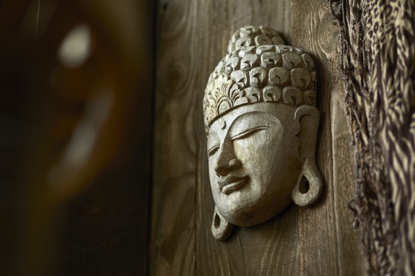 Buddha-Maske aus Holz, natur, B 21 cm, H 28 cm, T 9 cm
