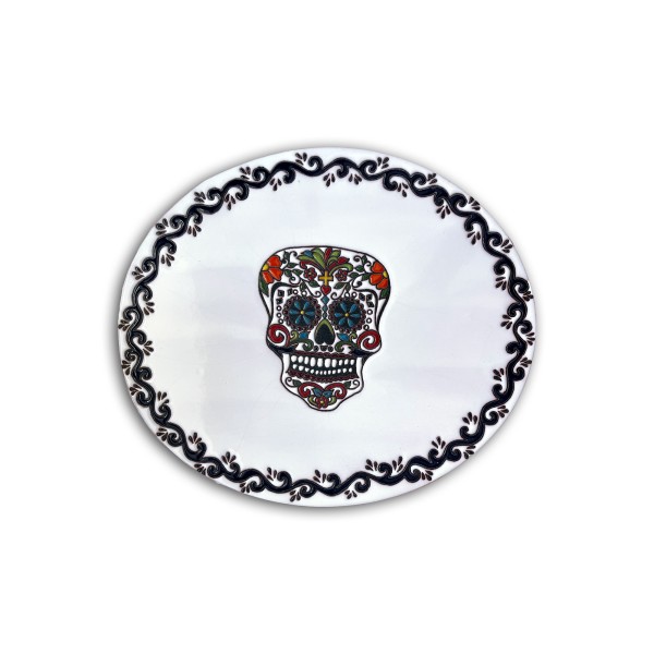 Ovale XL Relief-Kachel 'Cráneo grande', weiß, multicolor, H 30 cm, B 36 cm