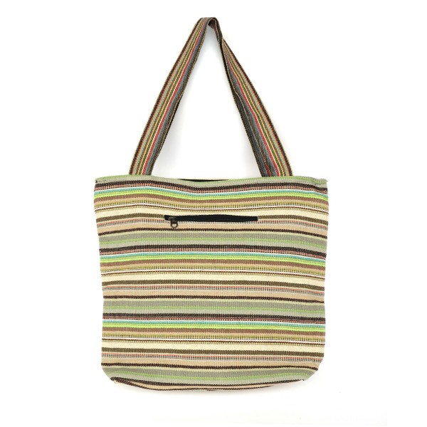 Einkaufstasche aus Baumwolljacquard, khaki-sand gestreift, B 35 cm, H 40 cm, L 10 cm
