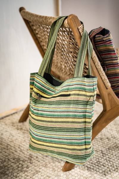 Einkaufstasche aus Baumwolljacquard, grün gestreift, B 35 cm, H 40 cm, L 10 cm