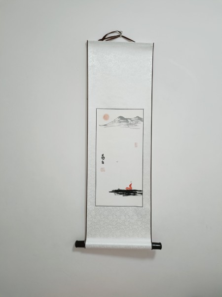 Rollbild 'Meditation', handgemalt, H 90 cm, B 30 cm