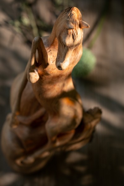 Holzfigur 'steigendes Pferd', Parasite Wood, H 40 cm