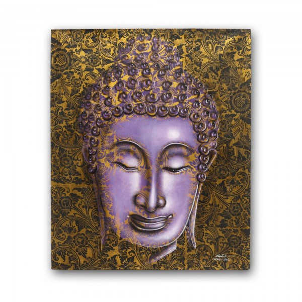 Gemälde 'Buddha', auf Leinwand, lila, gold, B 100 cm, H 120 cm, T 4 cm