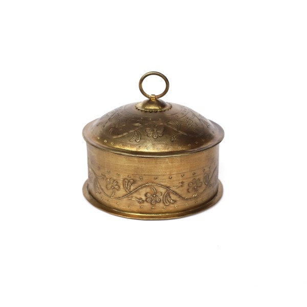 Metall-Dose rund, antik gold, Ø 13 cm, H 9,5 cm