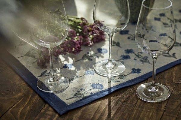 Tischdecke Blume, weiß, blau, L 100 cm, B 100 cm
