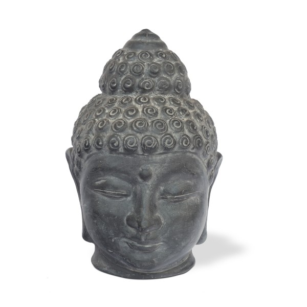 Terrakotta-Skulptur 'Buddhakopf', grau, H 32 cm, Ø 23 cm