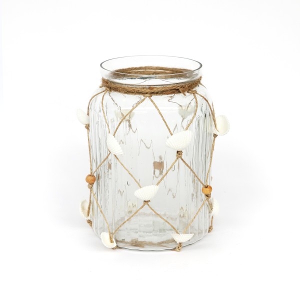 Glas mit Muschel-Netz, Ø 12 cm, H 18 cm