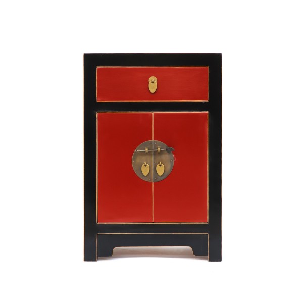 Lack-Schrank, 2 Türen, 1 Schublade, schwarz-rot, H 60 cm, B 40 cm, L 30 cm