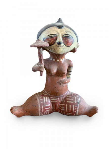 Terrakotta-Figur 'Nayarit', IV, Stab, handbemalt, L 26 cm, B 8 cm, H 30 cm