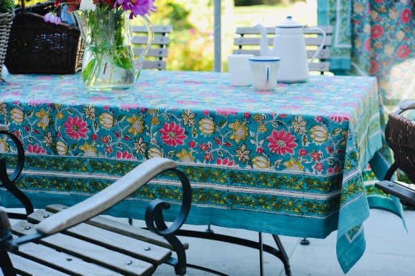 Tischdecke mit Blumenmuster, grün, multicolor, T 150 cm, B 220 cm