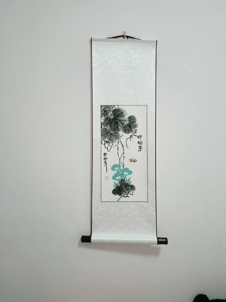 Rollbild 'Blume', handgemalt, H 90 cm, B 30 cm