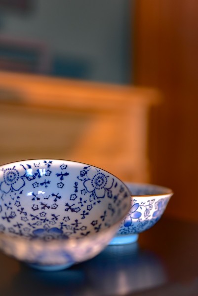 Suppenschale 'Blumenmuster', weiß-blau, Ø 15,5 cm, H 6,5 cm