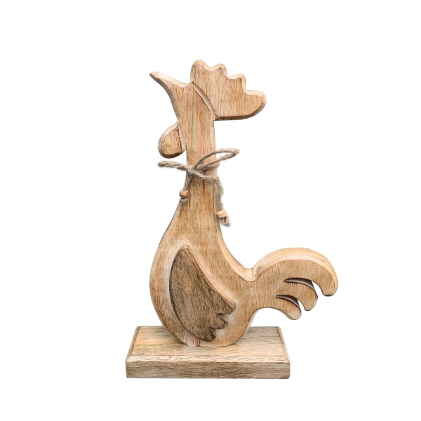 Holzfigur 'Hahn sitzend', natur, B 20 cm, H 33 cm, L 6 cm