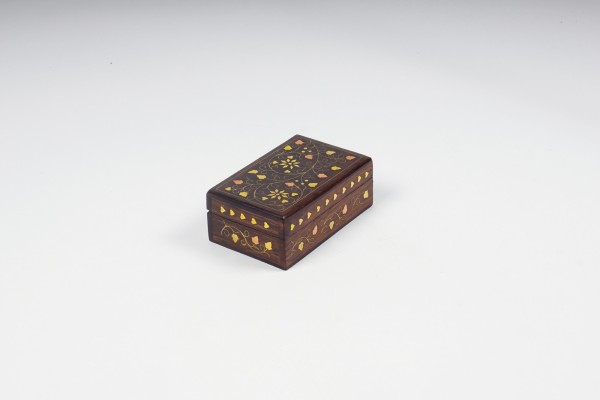 Holz-Schatulle mit Messingintarsien S, braun, gold, B 14 cm, L 8 cm, H 5 cm