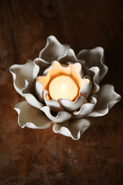Teelichthalter 'Rose', créme, Ø 13,5 cm, H 7 cm