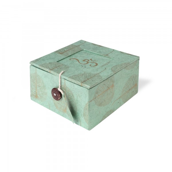 Lokta Box Peepal Om, aqua, T 11 cm, B 11 cm, H 5,5 cm
