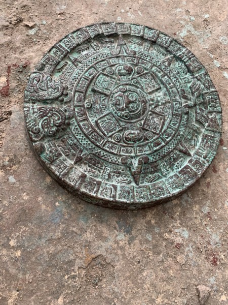 Wandteller 'Aztekenkalender', grün, Ø 32 cm, H 3 cm