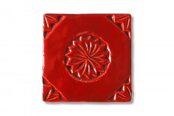 Kachel 'ornement rouge', rot, T 10 cm, B 10 cm, H 1 cm