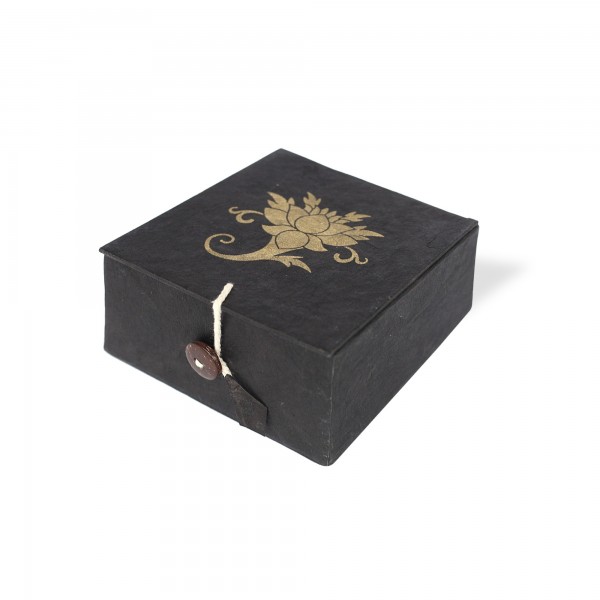 Lokta Box Lotus, schwarz, T 11 cm, B 11 cm, H 5,5 cm
