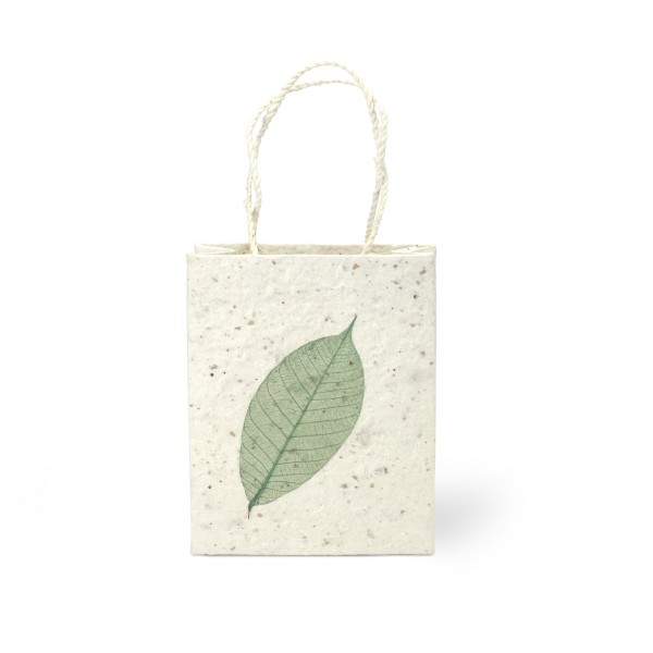 Tasche aus handgeschöpftem Papier, weiß-grün, H 16 cm, B 11,5 cm, T 5 cm