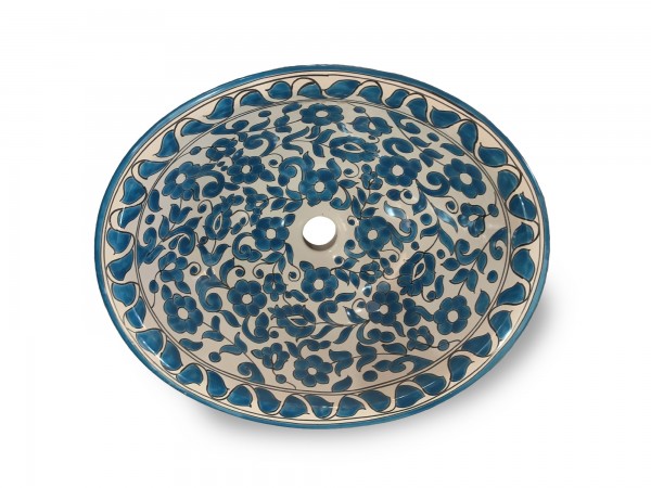 Keramikwaschbecken 'Ranke', blau, weiß, L 53 cm, B 43 cm, H 19 cm