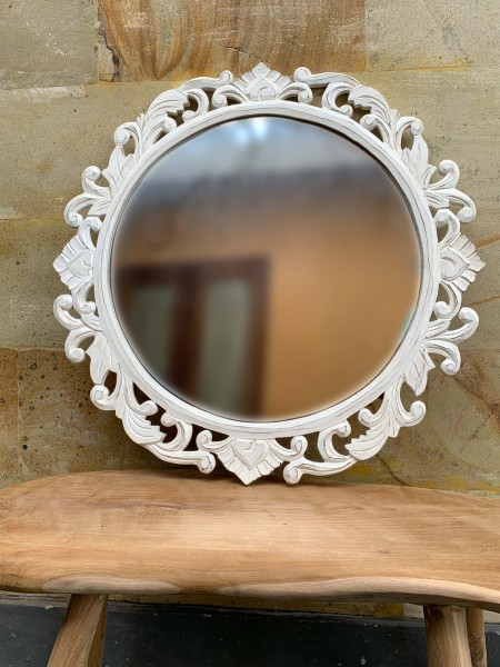 Runder Barock-Spiegel, weiß, Ø 59 cm