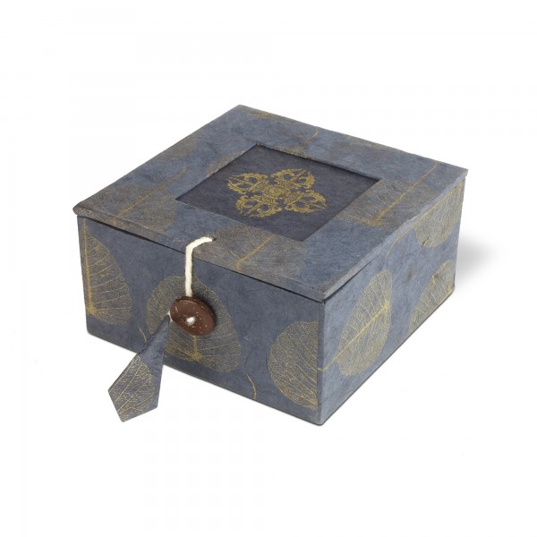 Lokta Box Peepal Vajra, blau, T 11 cm, B 11 cm, H 5,5 cm