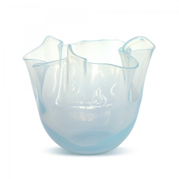 Glasschale, blau, T 23 cm, B 11,5 cm, H 18,5 cm