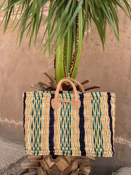 Palmblatt-Tasche L, natur, gestreift, B 45 cm, H 30 cm, T 20 cm