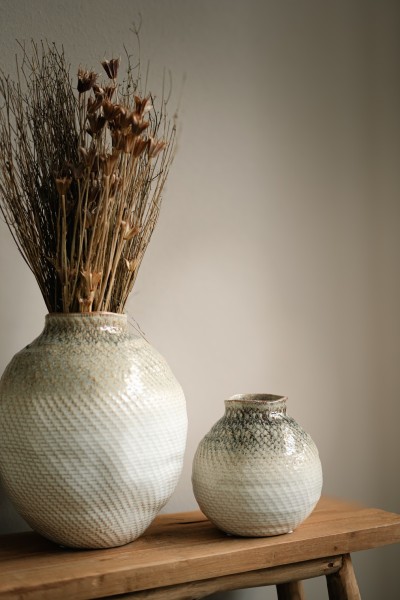 Keramikvase 'Hedes', braun-weiß, H 18,5 cm, Ø 18 cm