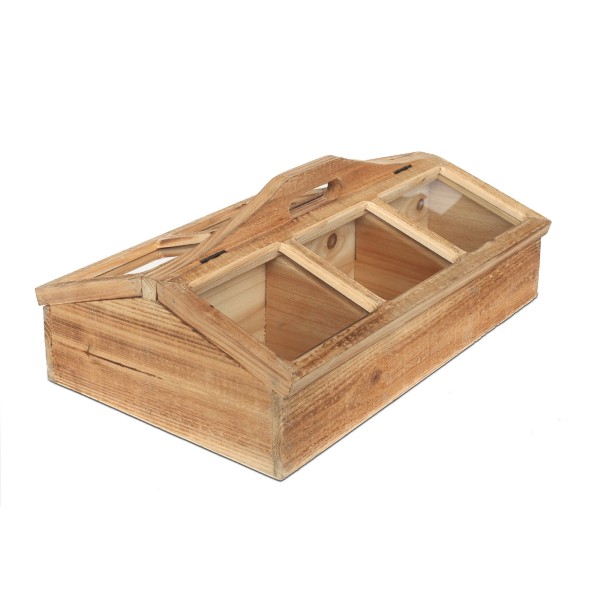 Tragbare Sortierbox, Tannenholz, mit Glasdeckel, B 50 cm, T 34,5 cm, H 21 cm