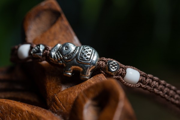 Armband 'Elefant', braun, silber, längenverstellbar