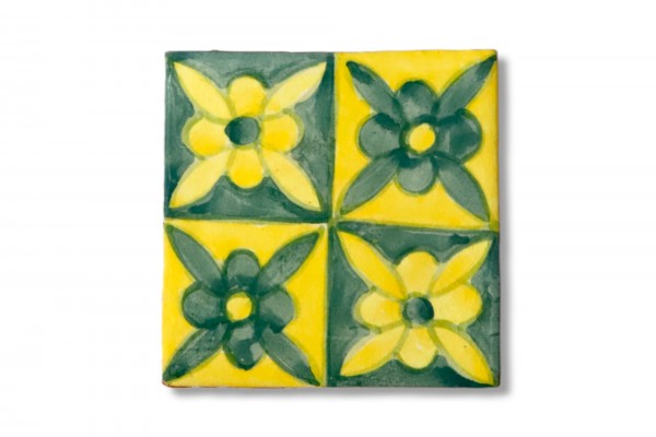Fliese "fleur vertes", grün/gelb, L 10 cm, B 10 cm, H 1cm