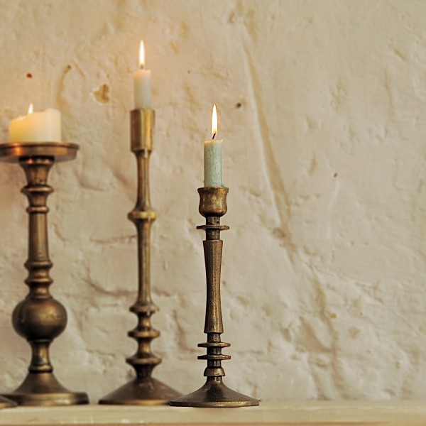 Kerzenständer aus Gusseisen, antik messing, H 28 cm, Ø 11 cm