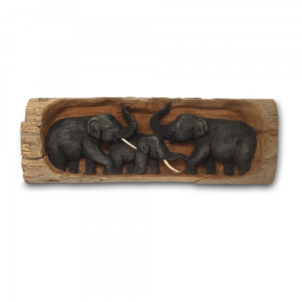 Schnitzrelief 3 Elefanten, Teakholz, B ca. 40 cm