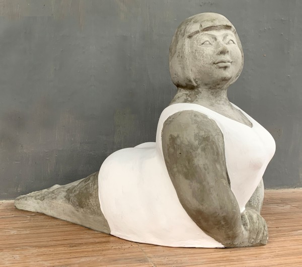 Zementfigur 'Yoga-Frau', weiß, grau, H 65 cm, B 65 cm, L 40 cm