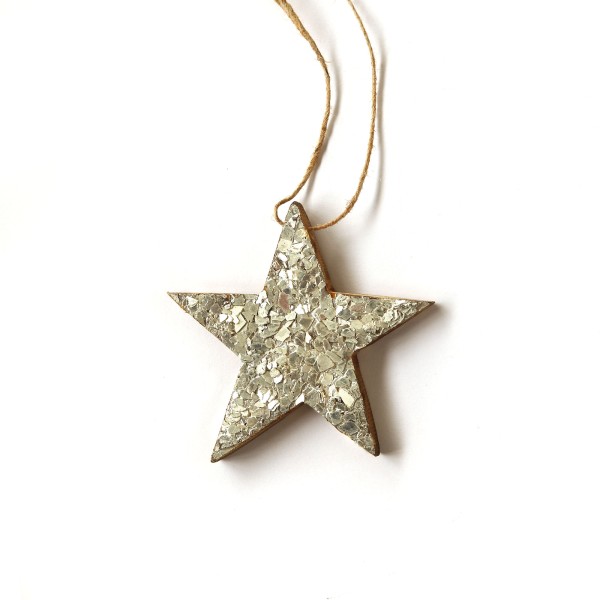 Ornament 'Stern', Glas und Mangoholz, Ø 7,5 cm