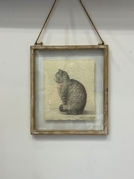Wandbild 'Katze', im Holzrahmen, B 33 cm, H 38 cm
