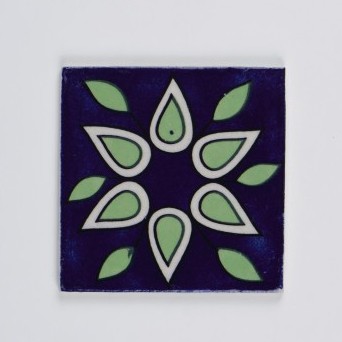 Handbemalter Keramikuntersetzer, grün/blau, L 10 cm, B 10 cm