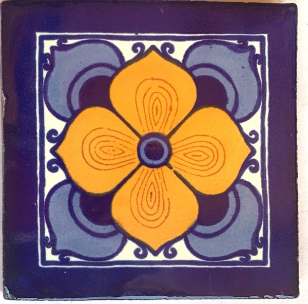 Kachel 'Morelia', blau, orange, T 10 cm, B 10 cm, H 0,5 cm